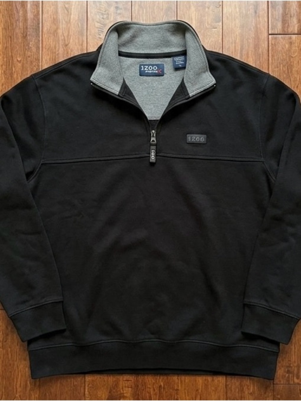 IZOD PerformX Men's Quarter Zip Sweatshirt Size L Black Brown Accent Grandadcore